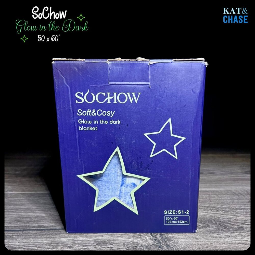 NIB Blue Blanket with Glow in The Dark Stars Throw Blanket 50" x 60" - 127 x 150